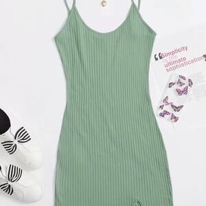 Green Ribbed Sleeveless Dress